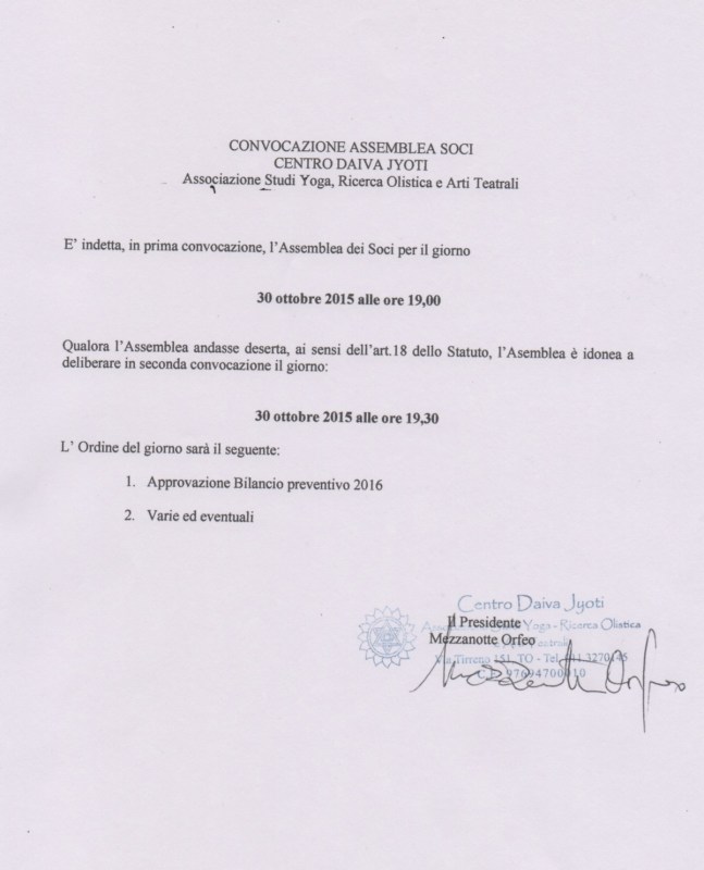 CONVOCAZIONE ASSEMBLEA SOCI