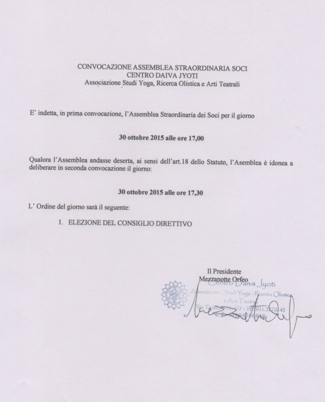 CONVOCAZIONE ASSEMBLEA STRAORDINARIA SOCI